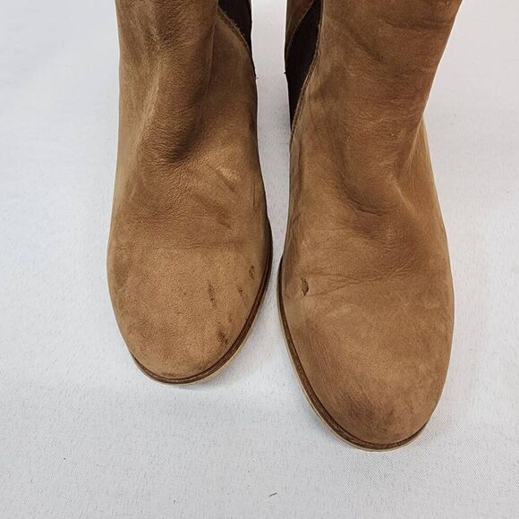 Dune London Women's Walker Boot Size 10 Block Heel Chelsea Pull On Tan Suede Y - Picture 9 of 11